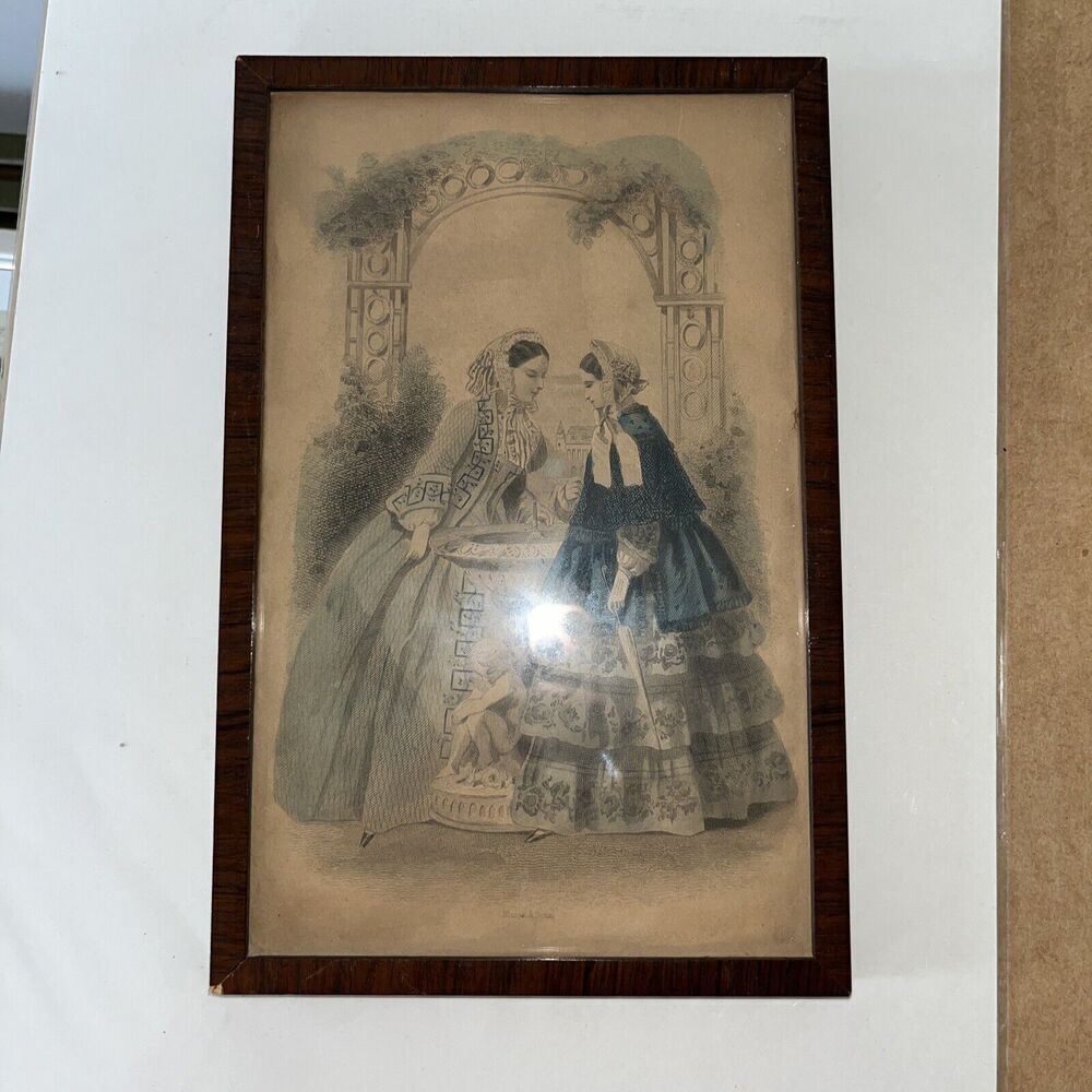 Antique 1863 Hand Colored Illman & Sons Engraving : Parisian Fashion - Framed